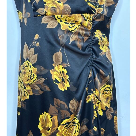 Donna Ricco Black/Gold Floral Sleeveless ruched side Sheath Dress size 8 - Picture 3 of 10